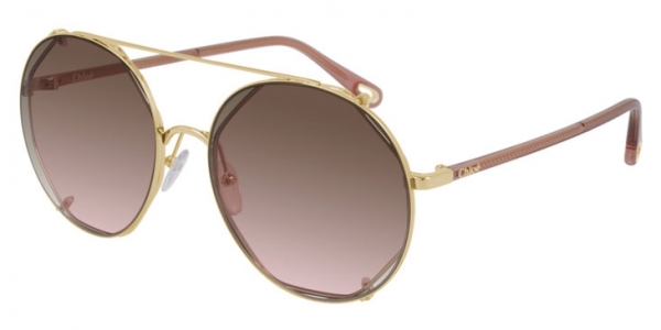 Chloe CH0041S With Clip-on 003 Gold/Brown Gradient Round Sunglasses