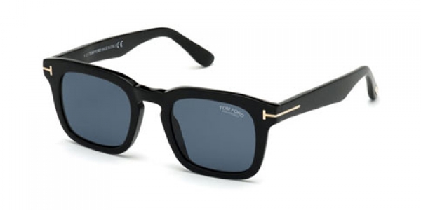 Tom Ford Dax TF751 01V Shiny Black/Blue Square Sunglasses in Black