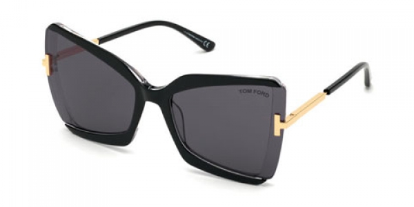 Tom Ford Gia TF766 03A Black Crystal/Smoke Square Sunglasses in Black