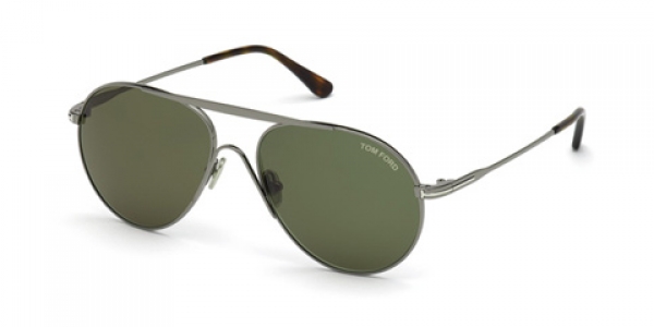 Tom Ford Smith TF773 12N Shiny Dark Ruthenium/Green Aviator Sunglasses in Gunmetal