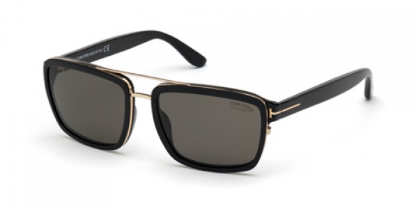 Tom Ford Andres TF780 01D Shiny Black/Polarised Smoke Square Sunglasses in Black