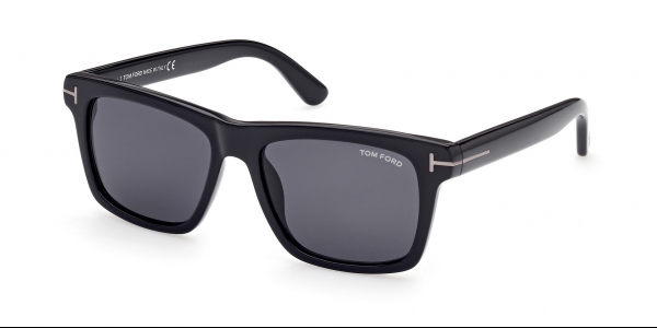 Tom Ford Buckley-02 TF906-N 01A Shiny Black/Smoke Rectangle Sunglasses