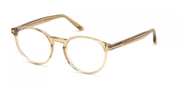 Tom Ford TF5524 045 Shiny Light Brown Round Glasses in Brown