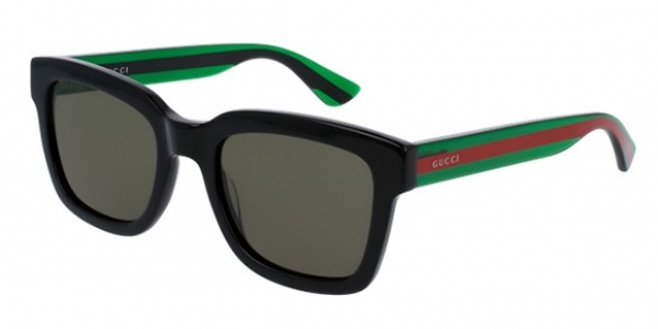 Gucci GG0001S 002 Black-Green/Green Square Sunglasses in Black