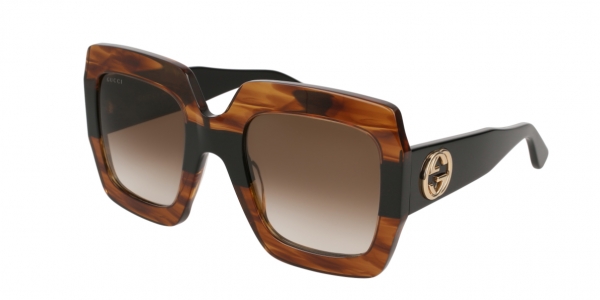 Gucci GG0178S 004 Havana-Black/Brown Gradient Square Sunglasses in Dark Tortoise