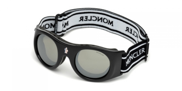 Moncler ML 0051 01C Shiny Black/Smoke Mirror Round Sunglasses in Black