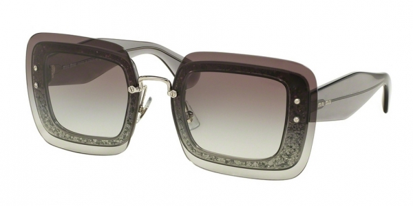 Miu Miu SMU01R UES/0A7 Transparent Grey Glitter/Grey Gradient Square Sunglasses in Grey