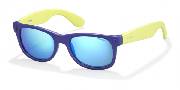 Polaroid Junior P0115 UDF/JY Blue Lime/Polarised Grey-Blue Mirror Rectangle Sunglasses in Blue