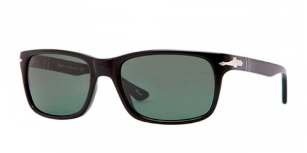 Persol PO3048S 95/31 Black/Crystal Green Rectangle Sunglasses in Black