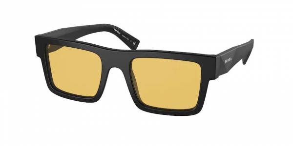 Prada SPR19W 1BO0B7 Matte Black/Yellow Rectangle Sunglasses