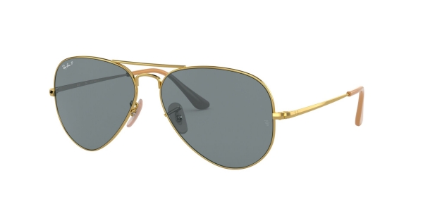 Ray-Ban RB3689 Unisex Polarised Aviator Sunglasses, Gold/Blue
