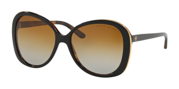 Ralph Lauren RL8166 Women's Butterfly Polarised Sunglasses, Black/Brown