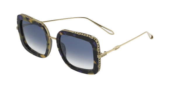 Chopard SCH261M 300X Total Shiny Rose Gold/Blue Gradient-Silver Mirror Square Sunglasses in Blue