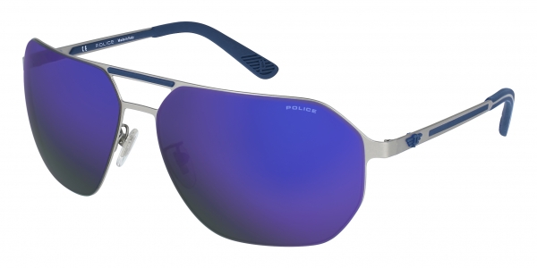 Police Edge 9 SPL968 581B Matte Palladium/Smoke Multilayer Blue Square Sunglasses in Silver