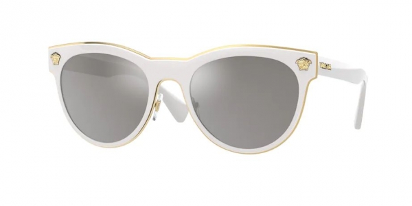 Versace Medusa Charm VE2198 10026G White/Light Grey Mirror Silver Round Sunglasses