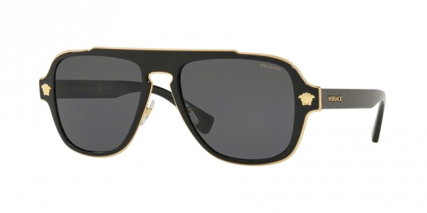 Versace VE2199 Men's Polarised Geometric Sunglasses, Black/Grey