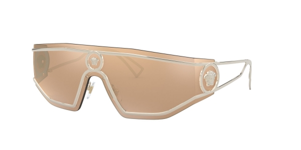 Versace VE2226 12527P Pale Gold/Dark Brown Mirror Gold Shield Sunglasses
