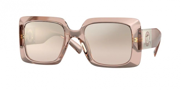 Versace VE4405 53394E Transparent Pink/Brown Mirror Gradient Gold Square Sunglasses